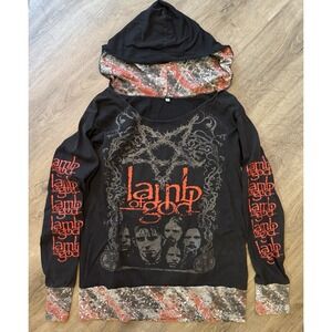 Lamb of God 2000s Vintage‎ Hoodie Long Sleeve Band Shirt Splatter Graphic